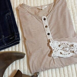 Boutique | Striped Women's Top | Lace Detail